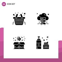 4 Solid Glyph concept for Websites Mobile and Apps basket percentage store server cosmetics Editable Vector Design Elements