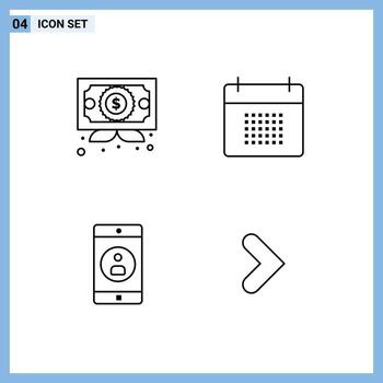 Pack of 4 Modern Filledline Flat Colors Signs and Symbols for Web Print Media such as business application award date mobile application Editable Vector Design Elements