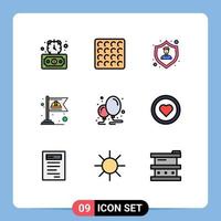 conjunto de 9 iconos de interfaz de usuario modernos símbolos signos para decoración protección de globos bandera laboral elementos de diseño vectorial editables vector