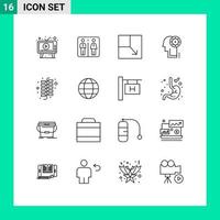 Editable Vector Line Pack of 16 Simple Outlines of chinese head hotel gear brainstorming Editable Vector Design Elements