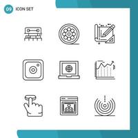 Vector Pack of 9 Outline Symbols Line Style Icon Set on White Background for Web and Mobile