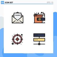 Mobile Interface Filledline Flat Color Set of 4 Pictograms of envelope business thanks gift target Editable Vector Design Elements