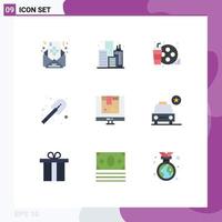 Pictogram Set of 9 Simple Flat Colors of shopping computer drink box firefighter Editable Vector Design Elements