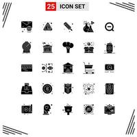 Group of 25 Modern Solid Glyphs Set for less tube summer test flask Editable Vector Design Elements