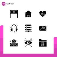 Universal Icon Symbols Group of 9 Modern Solid Glyphs of service headphone house customer flag Editable Vector Design Elements