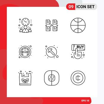 Set of 9 Vector Outlines on Grid for pointer arrow privacy speed internet Editable Vector Design Elements