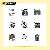 9 User Interface Filledline Flat Color Pack of modern Signs and Symbols of equipment screw driver office droop water Editable Vector Design Elements