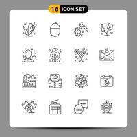 Universal Icon Symbols Group of 16 Modern Outlines of female sprout mouse spring leaf Editable Vector Design Elements