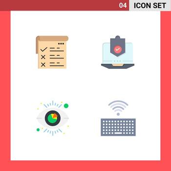 User Interface Pack of 4 Basic Flat Icons of checklist protection qa internet eye Editable Vector Design Elements