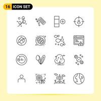 Group of 16 Modern Outlines Set for fire no fire cell target human Editable Vector Design Elements