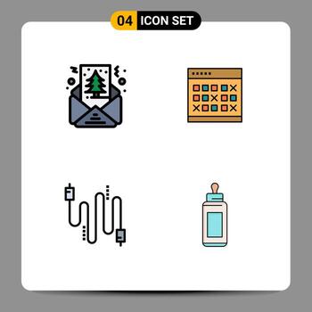 4 User Interface Filledline Flat Color Pack of modern Signs and Symbols of card schedule shapes event audio Editable Vector Design Elements