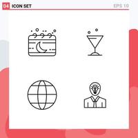 Set of 4 Modern UI Icons Symbols Signs for calendar globe month drink man Editable Vector Design Elements