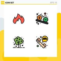 Group of 4 Modern Filledline Flat Colors Set for fire agriculture spark schedule nature Editable Vector Design Elements