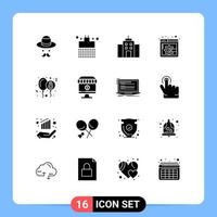 Group of 16 Solid Glyphs Signs and Symbols for eight day celebration building balloon display page content Editable Vector Design Elements