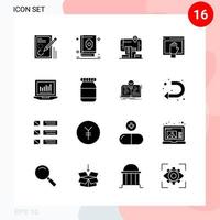 Vector Pack of 16 Icons in Solid Style Creative Glyph Pack isolated on White Background for Web and Mobile