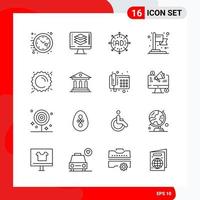 conjunto creativo de 16 iconos de contorno universal aislado sobre fondo blanco vector