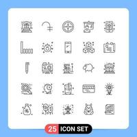 Mobile Interface Line Set of 25 Pictograms of school education currency teacher operation Editable Vector Design Elements