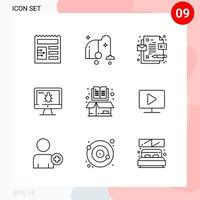 Vector Pack of 9 Icons in Line Style Creative Outline Pack isolated on White Background for Web and Mobile