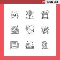 9 Universal Outlines Set for Web and Mobile Applications mind process gondola operation gear Editable Vector Design Elements