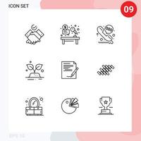 Pictogram Set of 9 Simple Outlines of document agreement call deflection save trees Editable Vector Design Elements