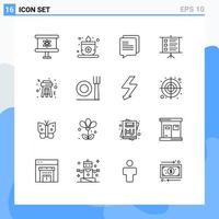 Mobile Interface Outline Set of 16 Pictograms of plate party communication night presentation Editable Vector Design Elements