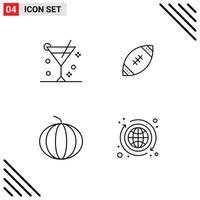 4 User Interface Line Pack of modern Signs and Symbols of alcohol fruit summer football banking Editable Vector Design Elements