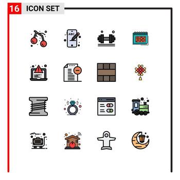 Editable Vector Line Pack of 16 Simple Flat Color Filled Lines of schedule event fitness date calendar Editable Creative Vector Design Elements