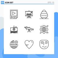 iconos de estilo moderno de 9 líneas delinean símbolos para uso general signo de icono de línea creativa aislado sobre fondo blanco paquete de 9 iconos vector