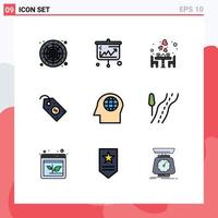 Pictogram Set of 9 Simple Filledline Flat Colors of tag label economics ecommerce food Editable Vector Design Elements