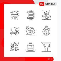 Creative Set of 9 Universal Outline Icons isolated on White Background vector