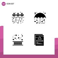 Universal Icon Symbols Group of 4 Modern Solid Glyphs of agriculture border plant rain fall Editable Vector Design Elements