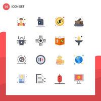 16 Flat Color concept for Websites Mobile and Apps crossroad network coin internet pancake Editable Pack of Creative Vector Design Elements