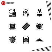 Collection of 9 Vector Icons in solid style Pixle Perfect Glyph Symbols for Web and Mobile Solid Icon Signs on White Background 9 Icons