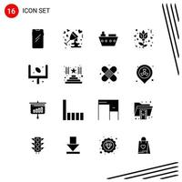 Collection of 16 Vector Icons in solid style Pixle Perfect Glyph Symbols for Web and Mobile Solid Icon Signs on White Background 16 Icons