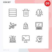 Outline Pack of 9 Universal Symbols of love signal environment space antenna Editable Vector Design Elements