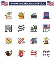 Editable Vector Line Pack of USA Day 16 Simple Flat Filled Lines of buntings day hat saloon bar Editable USA Day Vector Design Elements