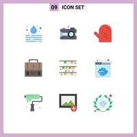 9 Universal Flat Colors Set for Web and Mobile Applications flag suitcase drink medical briefcase Editable Vector Design Elements