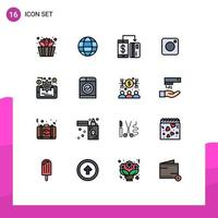 Modern Set of 16 Flat Color Filled Lines and symbols such as online evaluation analytics machine social instagram Editable Creative Vector Design Elements
