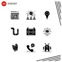 Collection of 9 Vector Icons in solid style Pixle Perfect Glyph Symbols for Web and Mobile Solid Icon Signs on White Background 9 Icons