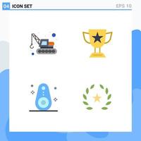 Group of 4 Modern Flat Icons Set for excavator devices achievement prize tracked Editable Vector Design Elements