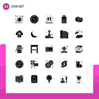 25 Universal Solid Glyphs Set for Web and Mobile Applications night loucked low louck cloud Editable Vector Design Elements
