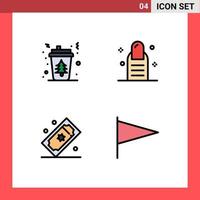 Group of 4 Modern Filledline Flat Colors Set for coffee movie raffle hot pedicure theater tickets Editable Vector Design Elements