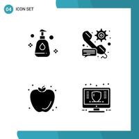 Vector Pack of 4 Glyph Symbols Solid Style Icon Set on White Background for Web and Mobile