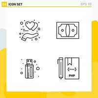 Collection of 4 Universal Line Icons Icon Set for Web and Mobile vector