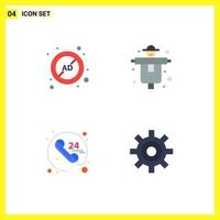 4 Thematic Vector Flat Icons and Editable Symbols of ad anytime block farm communication Editable Vector Design Elements