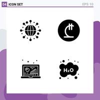 4 Thematic Vector Solid Glyphs and Editable Symbols of global computer lari georgian research Editable Vector Design Elements