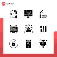 Pack of 9 Universal Glyph Icons for Print Media on White Background vector