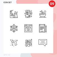 Pack of 9 creative Outlines of internet learning mobile language hospital Editable Vector Design Elements