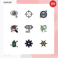 9 User Interface Filledline Flat Color Pack of modern Signs and Symbols of security cam clinic seo chart Editable Vector Design Elements