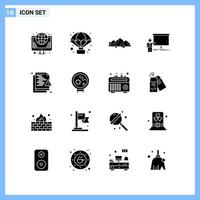 16 Icons Solid style Creative Glyph Symbols Black Solid Icon Sign Isolated on White Background vector